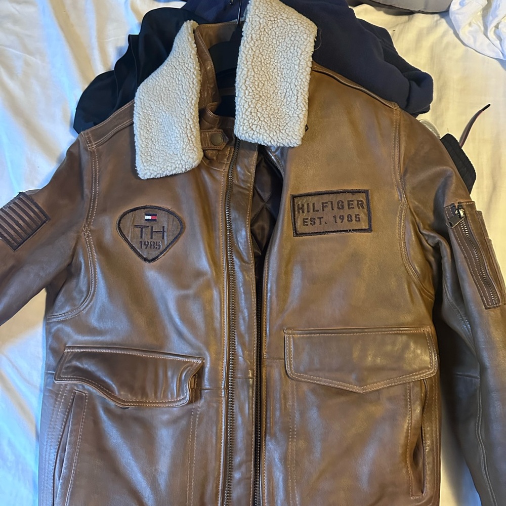 Tommy Hilfiger Brown Leather Military Jacket